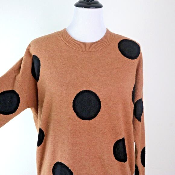 Tahari Size S Polka Dot Pullover Sweater Brown Camel Black - Picture 7 of 9